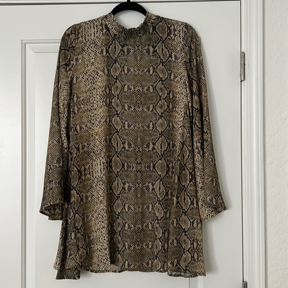 Python Snake Long Sleeve Mini Dress - image 1